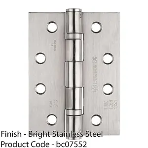 PAIR Grade 11 Heavy Duty Ball Bearing Hinge - 102 x 76mm Bright Stainless Steel