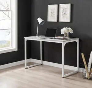 Furniturebox UK Kendrick Grey Marble Effect Desk 120cm for Home Working Study Gaming Office Desk. Elegant White Leg Melamine Desk