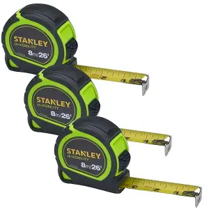 Stanley Tylon Hi Vis 8m 26ft Tape Measures Green Pack of 3 STA130604HG