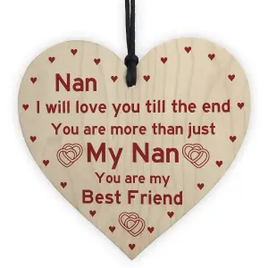 Nan Best Friend Gift Wooden Heart Birthday Mothers Day Gift For Nan From Grandchild