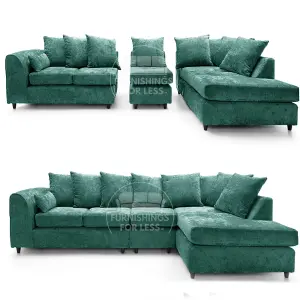 Monaco Chenille Fabric 5 Seater L Shaped Corner Sofa  Teal Right Hand Facing