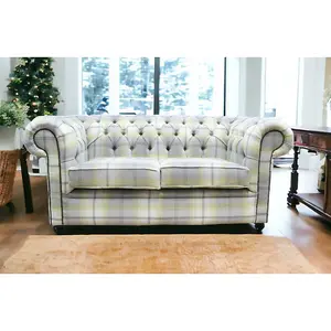 Chesterfield Genuine Tartan 2 Seater Sofa Balmoral Citrus Green Fabric In Classic Style