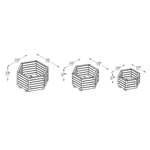 Forest Garden York Wooden Hexagonal Planter, Pack of 3 (H)33cm (W)50cm