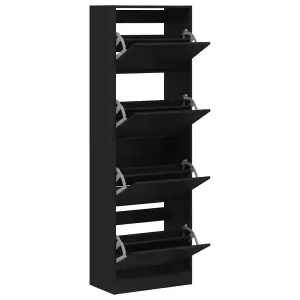 Berkfield Shoe Cabinet with 4 Flip-Drawers Black 60x34x187.5 cm