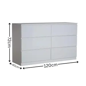 Home Source Lugano Grey 6 Drawer Wide Chest of Drawers High Gloss Drawer Fronts