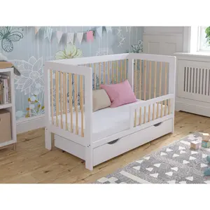 Adwolf Cot Bed with Drawer and Mattress White/Pine