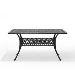 Black Vintage Rectangular Cast Aluminum Outdoor Bistro Dining Table with Umbrella Hole 150 cm