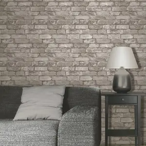 Fine Decor Silver Grey Brick Effect Wallpaper