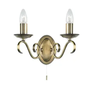 Luminosa Bernice 2 Light Indoor Candle Wall Light Antique Brass, E14