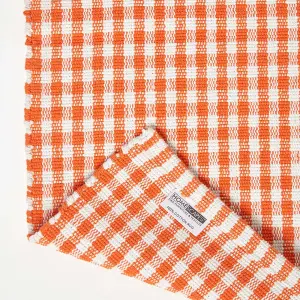 Homescapes Cotton Gingham Check Rug Hand Woven Orange White, 66 x 200 cm