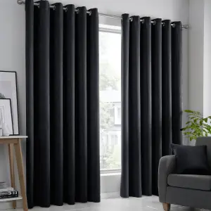 Strata Black Triple-Woven Dimout Eyelet Curtains