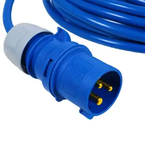 SPARES2GO 16A Extension Lead 14m 240V 2.5mm Heavy Duty Power Cable Cord 3-Pin 2P+E (Blue)