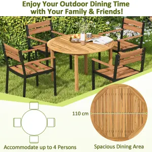 Costway Round Outdoor Dining Table Acacia Wood 4-Person Large Dining Table