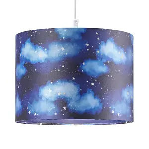 Modern Navy Blue Childrens Lamp Shade with Bright Gold Stars and White Clouds