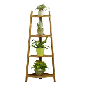 4 Tier Brown Modern Corner Ladder Shelf Plant Display Stand 115cm (H)