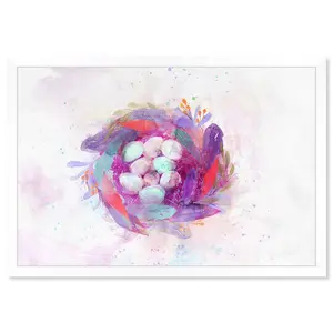 Boho Feather Nest Animals - Painting White Framed / 30.48cm H x 43.18cm W x 1.27cm D