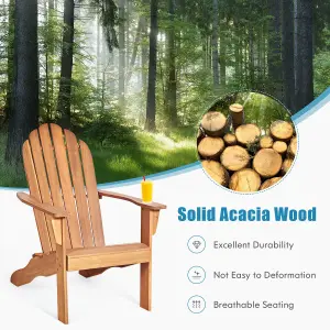 Costway Adirondack Chair Acacia Wood Adirondack Lounger Chair w/ Slatted Seating