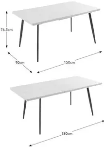 Dunelm Zuri 6 Seater Rectangular Extendable Dining Table, Concrete Effect, Industrial, Grey