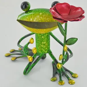 Melbourne Metal Frog with a Flower Decorative Statue