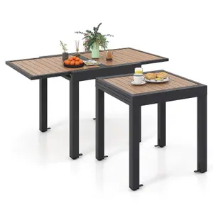 Costway 4-6 People Extendable Patio Dining Table Wood-like Rectangular Aluminum Table