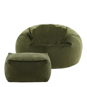 icon Aurora Classic Velvet Bean Bag Chair & Pouffe Olive Green Bean Bag Chair