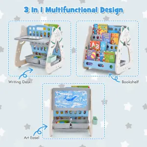 Costway 3-in-1 Kids Art Easel Double-Sided Children Magnetic Dry Erase Board w/ Stool