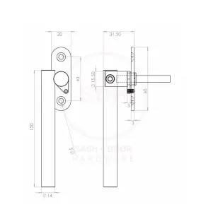 SOX Stainless Steel Espag Window Handle (Right Hand)