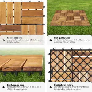 Outdoor Tiles Tabula - 20-piece set with click system, solid acacia wood  -  brown