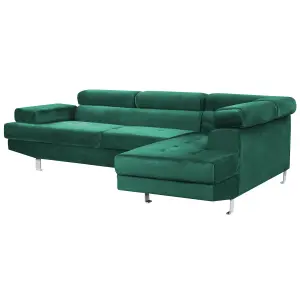 Corner Sofa NORREA Emerald Green Velvet Left Hand