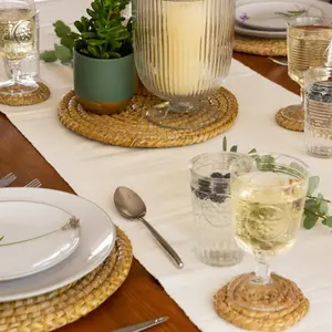 Argon Tableware - Round Woven Palm Leaf Placemats & Coasters Set - 12pc