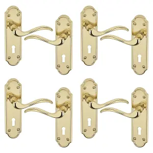 URBNLIVING 170mm Length 8 Pcs Lisbon Metal & Polished Brass Latch Door Keyhole Handles Set