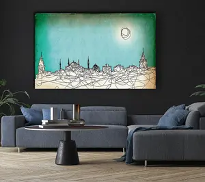 Where The Sun Sets Over Town Canvas Print Wall Art - Medium 20 x 32 Inches