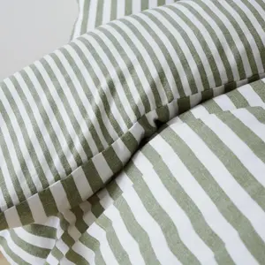 Brushed Cotton Stripe Duvet Cover Set Green / Double