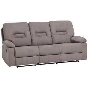 3 Seater Fabric Manual Recliner Sofa Taupe Beige BERGEN