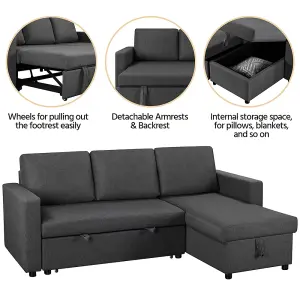 Yaheetech Dark Grey Reversible Sectional Sofa with Chaise for Limited Spaces