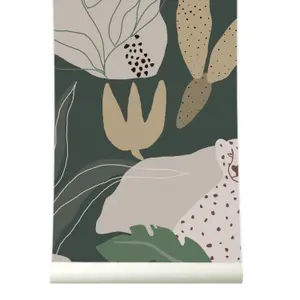 Roomblush Nursery Safari Jungle Kids Eco 4 Lane Repeatable Wallpaper Mural 200 x 285cm, Dark Green