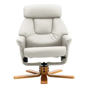 Swivel Cream Faux Leather Lounge Recliner with Ottoman