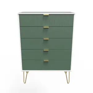 Linear Ready assembled Matt green & white 5 Drawer Chest of drawers (H)1075mm (W)765mm (D)415mm