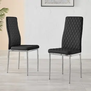 Set of 6 Milan Black High Back Soft Touch Diamond Pattern Faux Leather Chromed Metal Leg Dining Chairs