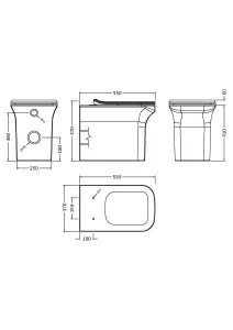 Rimless Square Back to Wall Toilet Pan & Soft Close Sandwich Seat - 470mm x 370mm x 550mm