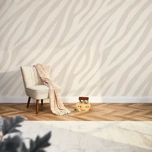 Zebra Print Mural Wallpaper In Cream And Truffle (350cm x 240cm)