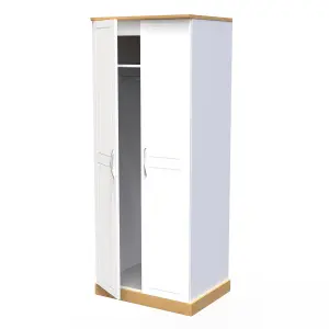 Whitby 2 Door Wardrobe with Shelf & Hanging Rail in White Ash & Oak (Ready Assembled)