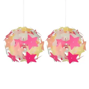 First Choice Lighting Set of 2 Multi Coloured Stars Easy Fit Light Shades