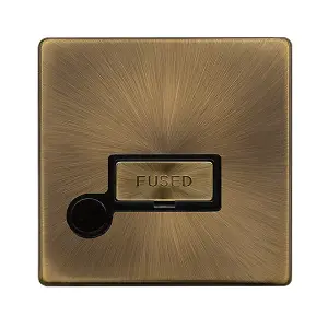 Antique Brass Screwless Plate 13A Fused Ingot Connection Unit With Flex - Black Trim - SE Home