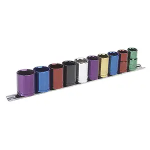 Sealey Multi-Coloured Socket Set 10 Pcs 1/2" Square Drive WallDrive Metric AK288