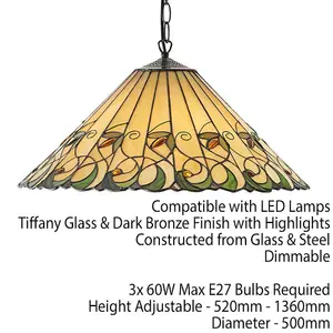 Tiffany Glass Hanging Ceiling Pendant Light Bronze & Amber Floral Shade i00127