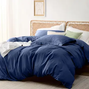 Odil Microfiber Solid Colour Duvet Cover Set with Pillowcases Navy / Double Duvet Cover Set