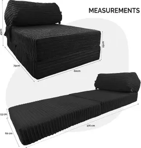 Cord Material Fold Out ZBed Chair Sofa Lounger With Pillow - Black