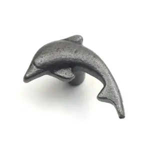 Oakcrafts - Small Antique Cast Iron Dolphin Cabinet Knob - Approx 50mm - Pack of 4