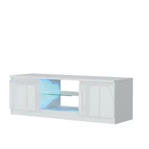 Aura TV Unit 120cm White with High Gloss Doors and LED Lighting - Creative Furniture